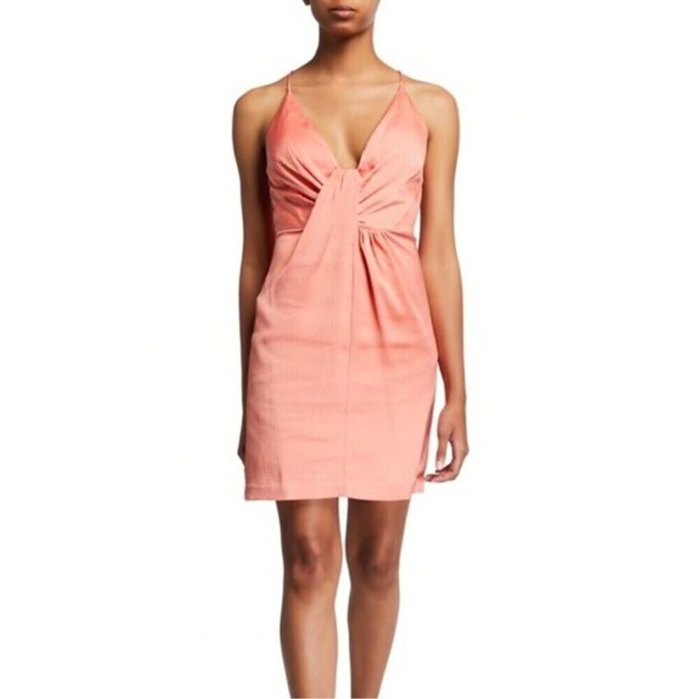Aidan By Aidan MattoxPlunging Drape-Front Mini Cocktail Dress US SZ 0 tangerine